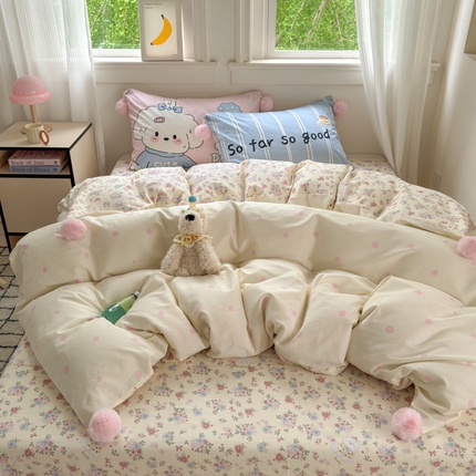 91家纺网 家纺一手货源 找家纺 （总）乐童家纺 2025新款数码枕混搭毛球系列四件套