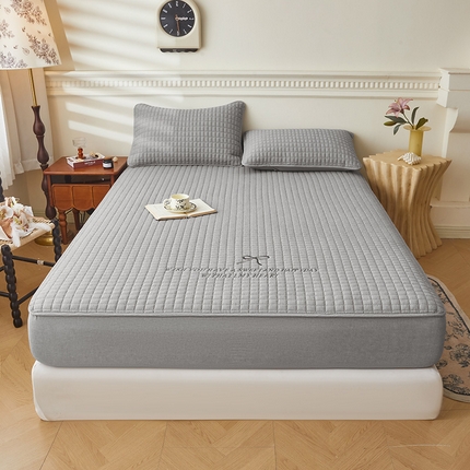 3C 2025新款全棉水洗棉夹棉 床笠-蝴蝶结 蝴蝶结 月灰