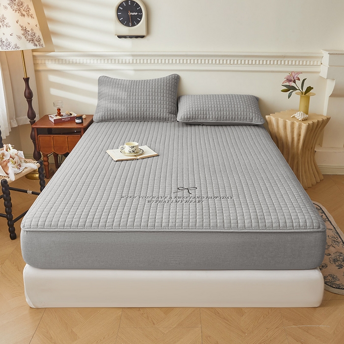 91家纺网 家纺一手货源 找家纺 3C 2025新款全棉水洗棉夹棉 床笠-蝴蝶结 蝴蝶结 月灰