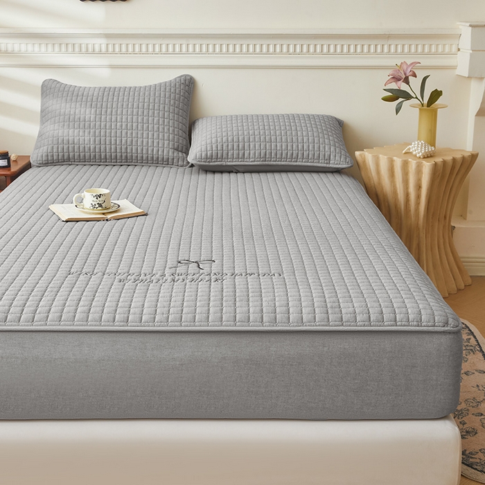 91家纺网 家纺一手货源 找家纺 3C 2025新款全棉水洗棉夹棉 床笠-蝴蝶结 蝴蝶结 月灰