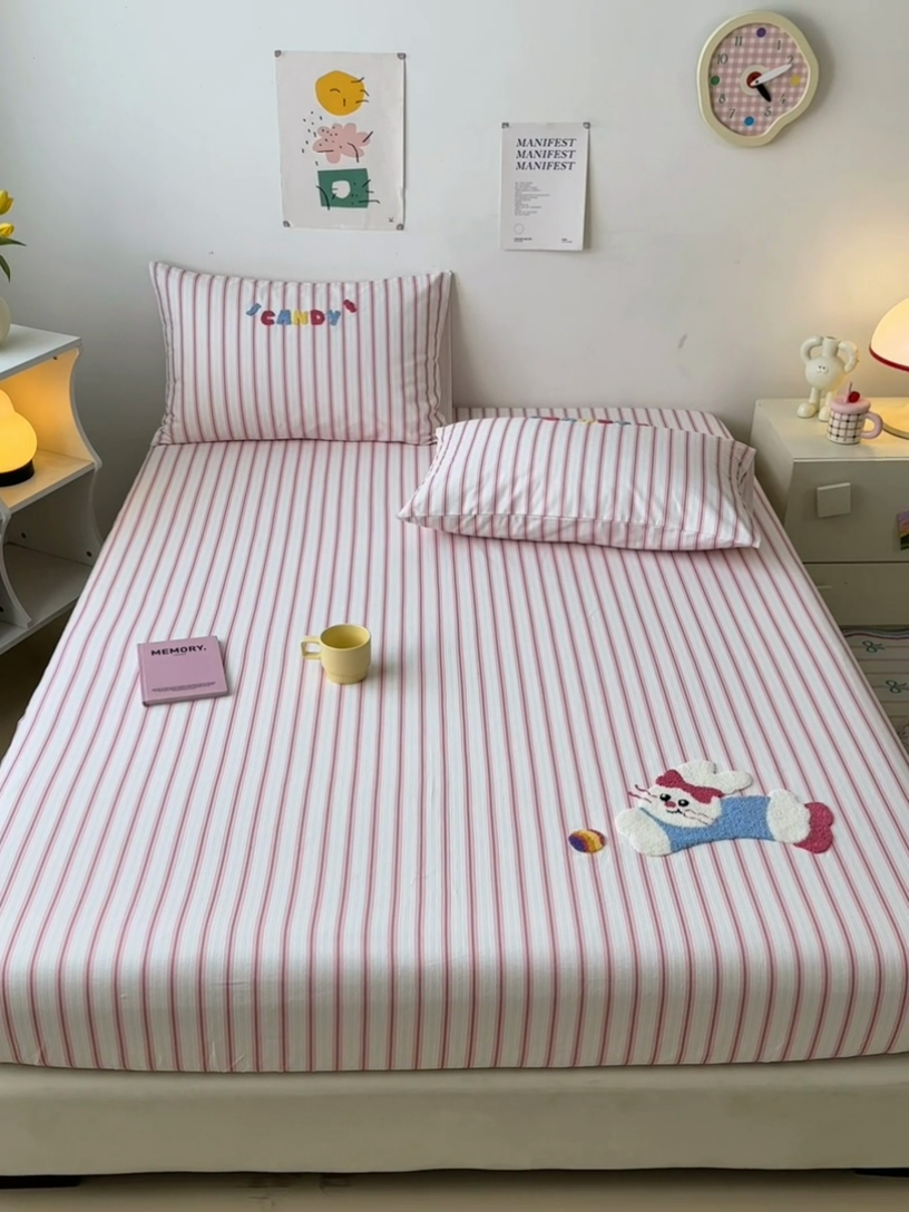 91家纺网 家纺一手货源 找家纺 如意朵 2025全棉老粗布刺绣床笠系列 萌小兔