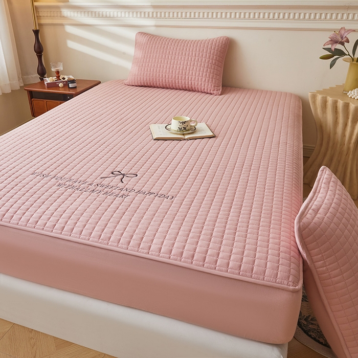 91家纺网 家纺一手货源 找家纺 3C 2025新款全棉水洗棉夹棉 床笠-蝴蝶结 蝴蝶结 烟粉