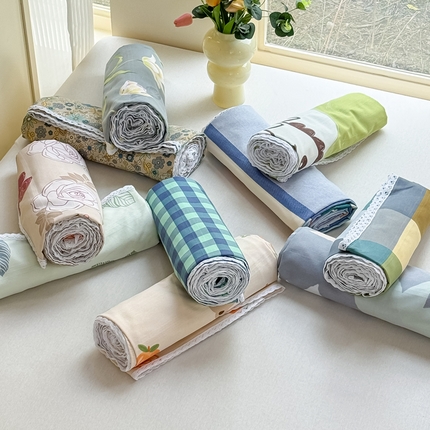 宜家坊 2025新款春夏原棉鱼骨棉老粗布花边印花床单软凉席三件套 组合图