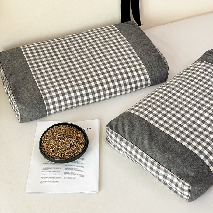 91家纺网 家纺一手货源 找家纺 卓昌枕芯 2025新款全棉水洗棉色织荞麦枕头枕芯 水洗棉荞麦枕-灰格子