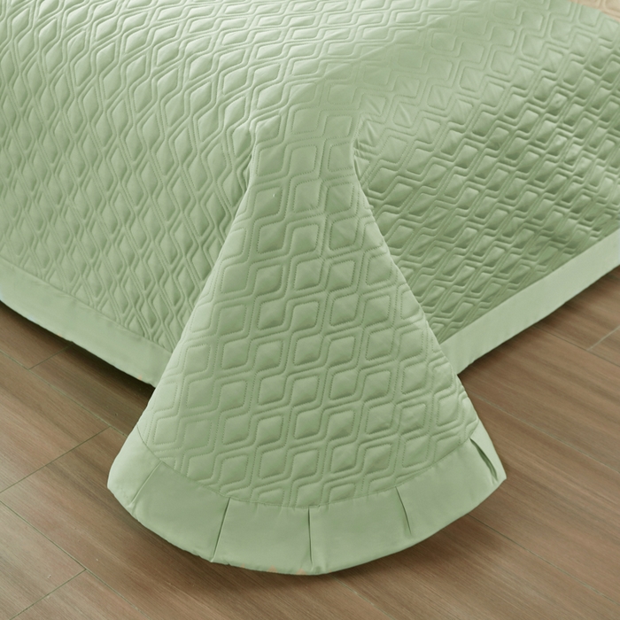 91家纺网 家纺一手货源 找家纺 OL家纺 2025新款100支天丝棉居家轻奢床盖夹棉防滑四件套 春山绿