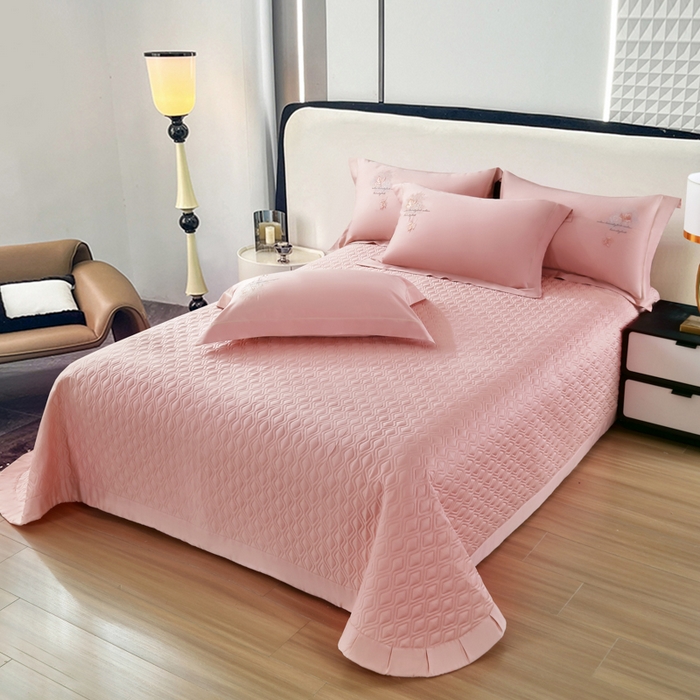 91家纺网 家纺一手货源 找家纺 OL家纺 2025新款100支天丝棉居家轻奢床盖夹棉防滑四件套 芙蓉玉