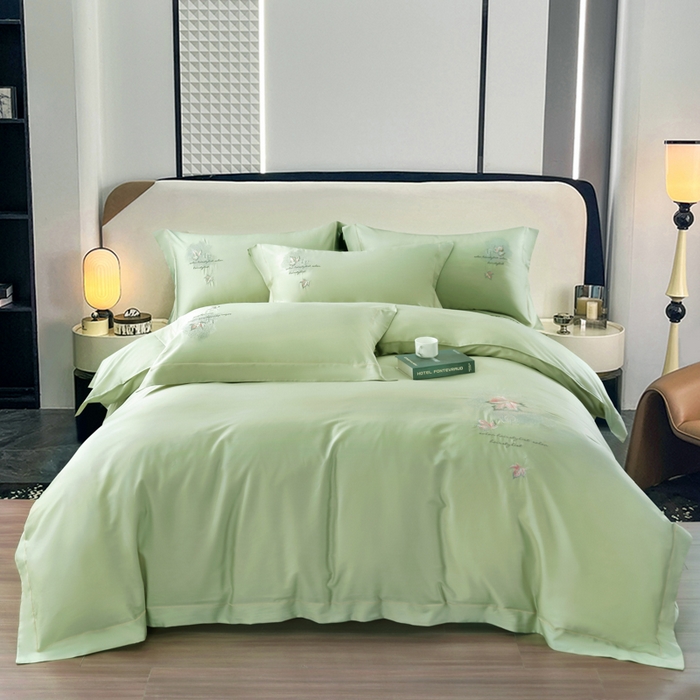 91家纺网 家纺一手货源 找家纺 OL家纺 2025新款100支天丝棉居家轻奢床盖夹棉防滑四件套 春山绿