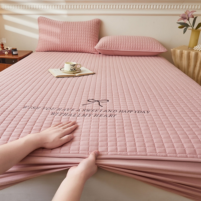 91家纺网 家纺一手货源 找家纺 3C 2025新款全棉水洗棉夹棉 床笠-蝴蝶结 蝴蝶结 烟粉