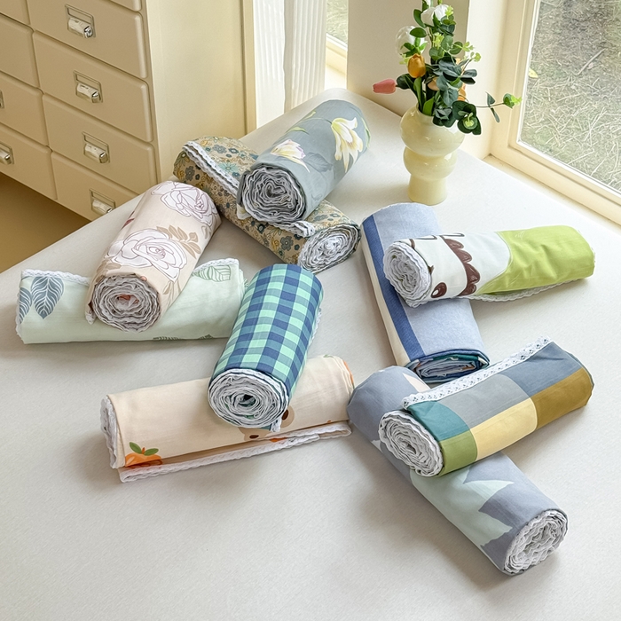 91家纺网 家纺一手货源 找家纺 宜家坊 2025新款春夏原棉鱼骨棉老粗布花边印花床单软凉席三件套 组合图