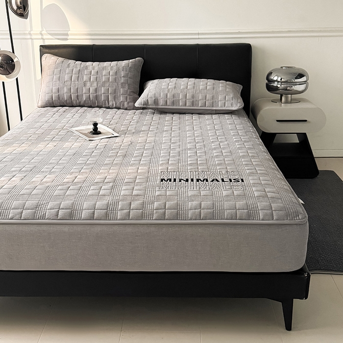 91家纺网 家纺一手货源 找家纺 3C 2025新款全棉水洗棉刺绣夹棉床笠 漫生活 简意灰 