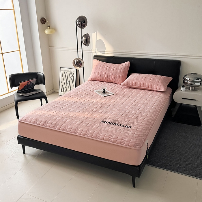 91家纺网 家纺一手货源 找家纺 3C 2025新款全棉水洗棉刺绣夹棉床笠 漫生活 豆沙粉