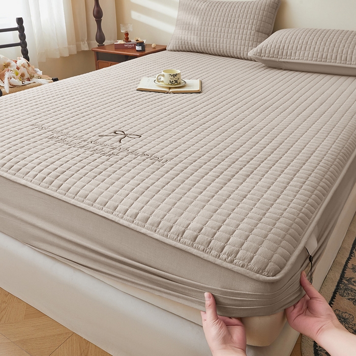 91家纺网 家纺一手货源 找家纺 3C 2025新款全棉水洗棉夹棉 床笠-蝴蝶结 蝴蝶结 卡其