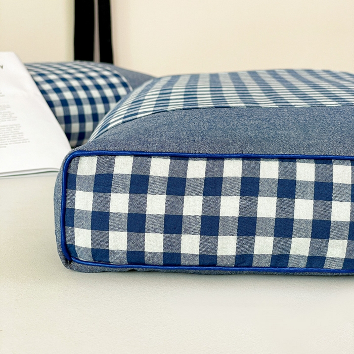 91家纺网 家纺一手货源 找家纺 卓昌枕芯 2025新款全棉水洗棉色织荞麦枕头枕芯 水洗棉荞麦枕-蓝格子