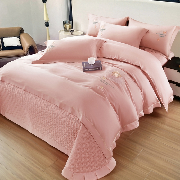 91家纺网 家纺一手货源 找家纺 OL家纺 2025新款100支天丝棉居家轻奢床盖夹棉防滑四件套 芙蓉玉