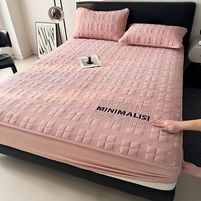 91家纺网 家纺一手货源 找家纺 3C 2025新款全棉水洗棉刺绣夹棉床笠 漫生活 豆沙粉