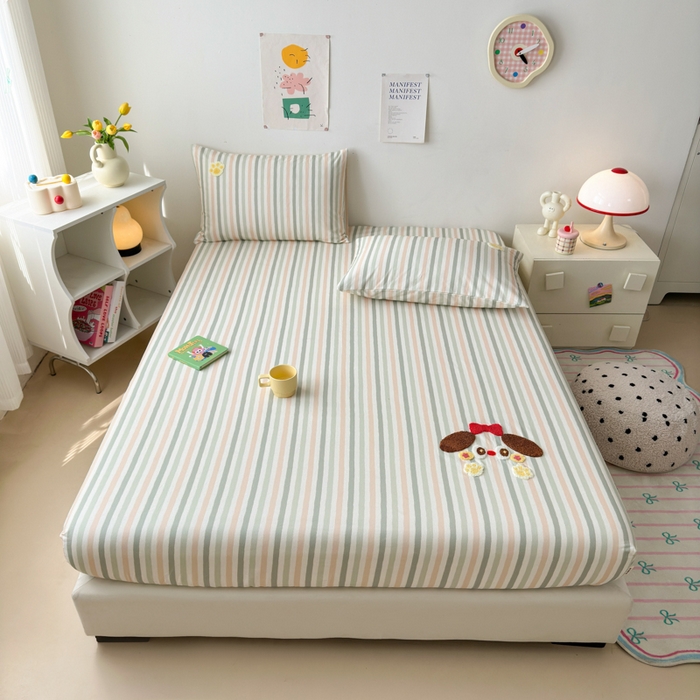 91家纺网 家纺一手货源 找家纺 如意朵 2025全棉老粗布刺绣床笠系列 小萌宝