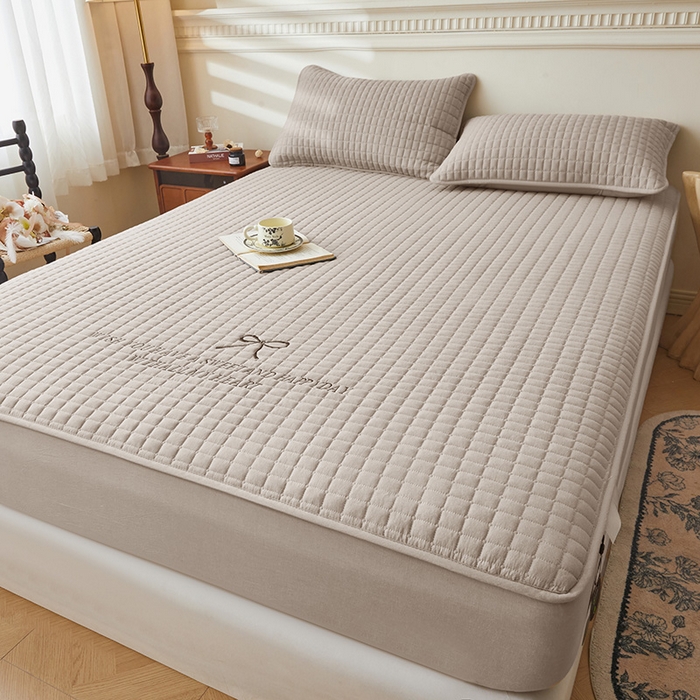 91家纺网 家纺一手货源 找家纺 3C 2025新款全棉水洗棉夹棉 床笠-蝴蝶结 蝴蝶结 卡其