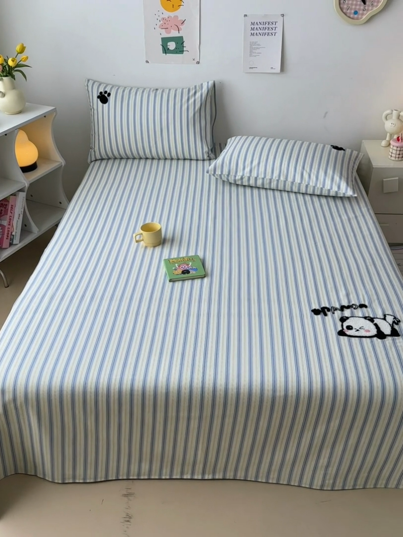 91家纺网 家纺一手货源 找家纺 如意朵 2025全棉老粗布刺绣床单系列 小熊喵