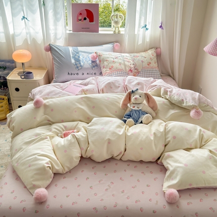 91家纺网 家纺一手货源 找家纺 （总）乐童家纺 2025新款数码枕混搭毛球系列四件套