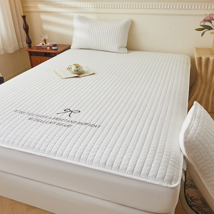 91家纺网 家纺一手货源 找家纺 3C 2025新款全棉水洗棉夹棉 床笠-蝴蝶结 蝴蝶结 雪白