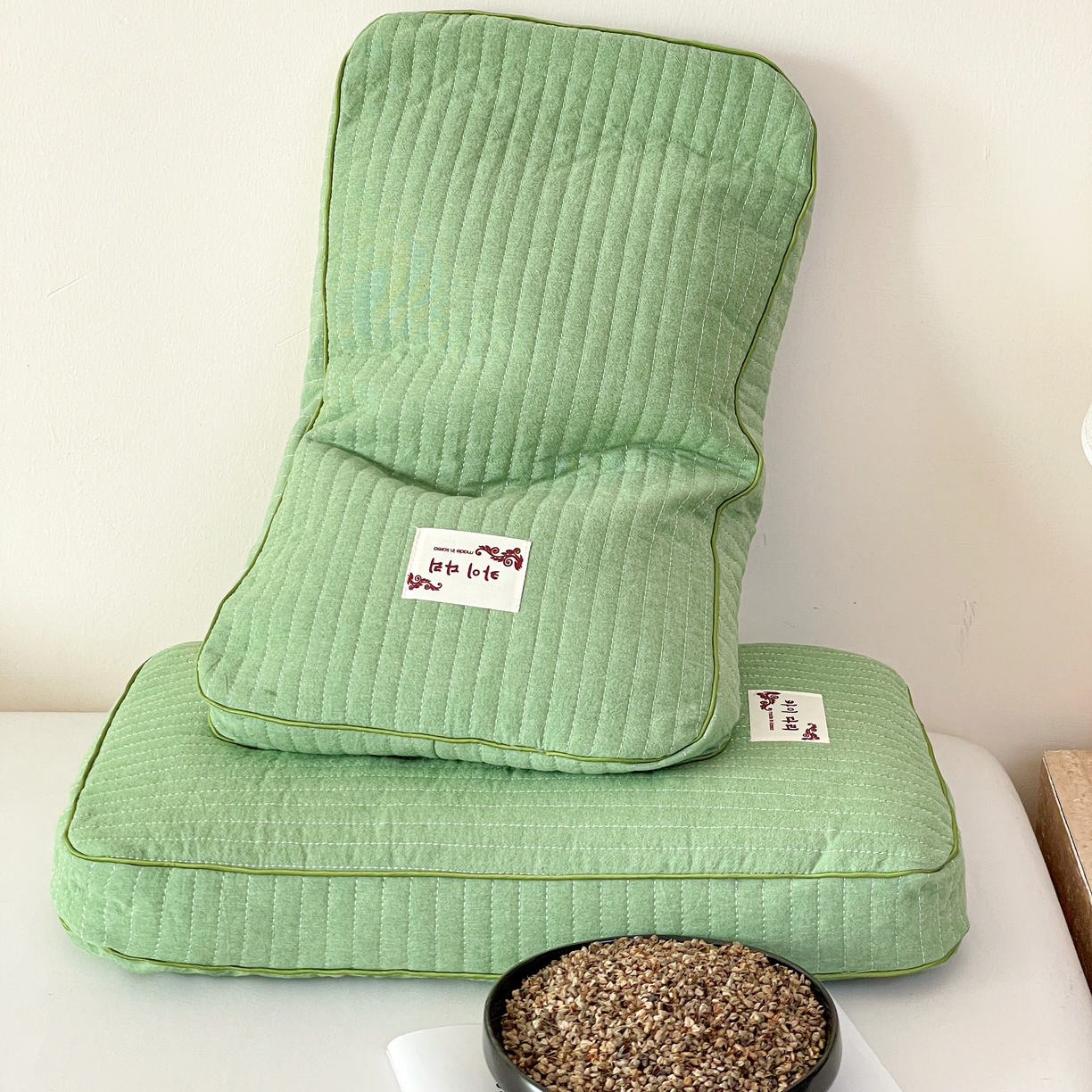 91家纺网 家纺一手货源 找家纺 卓昌枕芯 2025新款韩式磨毛水洗棉面包荞麦枕头枕芯 香草绿-水洗棉荞麦枕