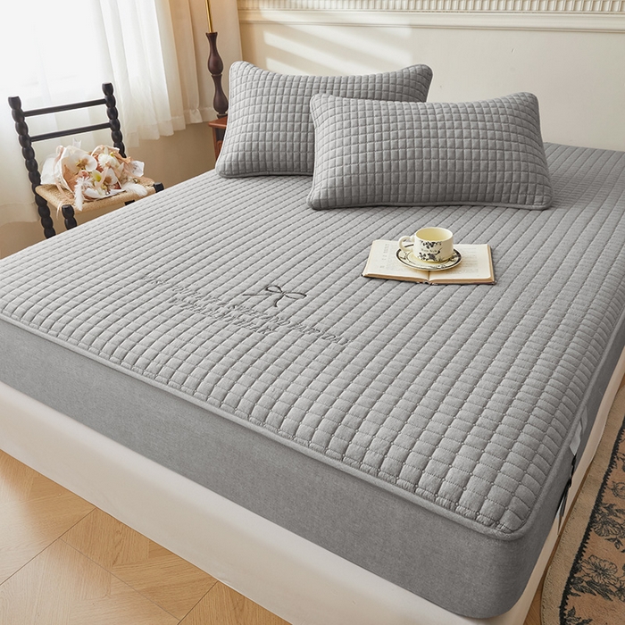 91家纺网 家纺一手货源 找家纺 3C 2025新款全棉水洗棉夹棉 床笠-蝴蝶结 蝴蝶结 月灰