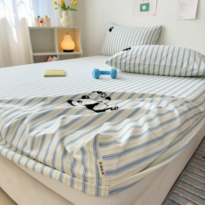 91家纺网 家纺一手货源 找家纺 如意朵 2025全棉老粗布刺绣床笠系列 小熊喵