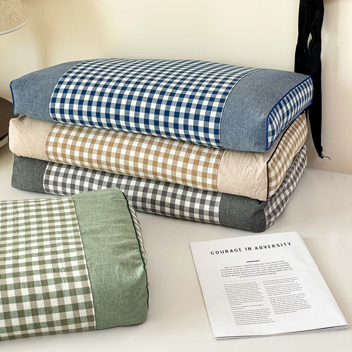 91家纺网 家纺一手货源 找家纺 卓昌枕芯 2025新款全棉水洗棉色织荞麦枕头枕芯 水洗棉荞麦枕-灰格子