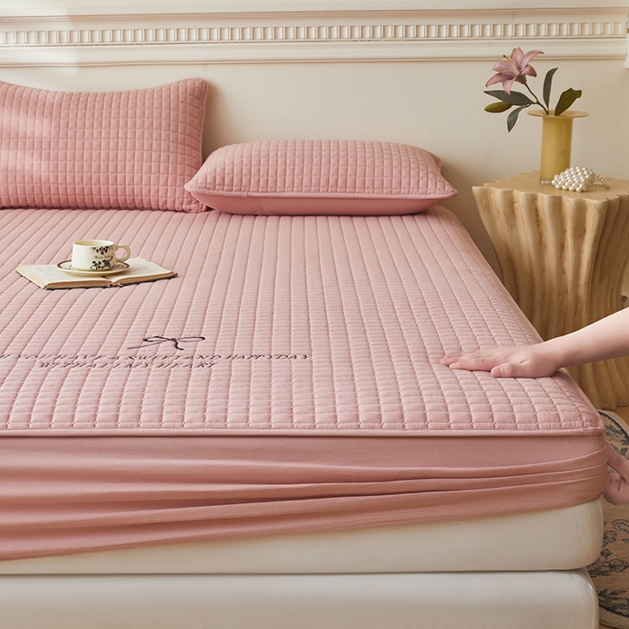 91家纺网 家纺一手货源 找家纺 3C 2025新款全棉水洗棉夹棉 床笠-蝴蝶结 蝴蝶结 烟粉