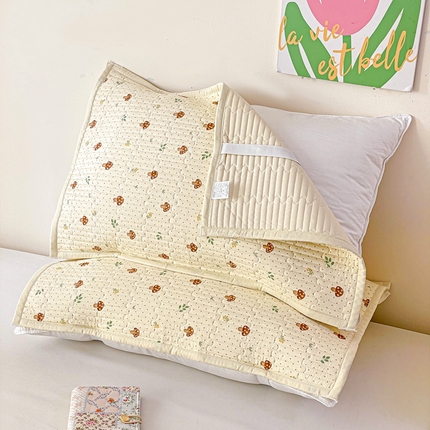 雅萱家纺 2025新款全棉双层纱夹棉枕巾 蘑菇点点-枕巾【一对】