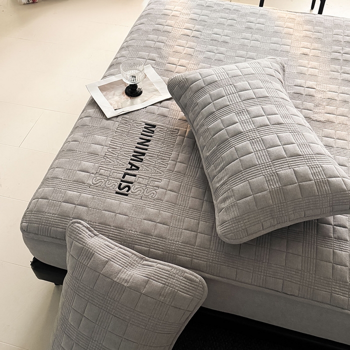 91家纺网 家纺一手货源 找家纺 3C 2025新款全棉水洗棉刺绣夹棉床笠 漫生活 简意灰 