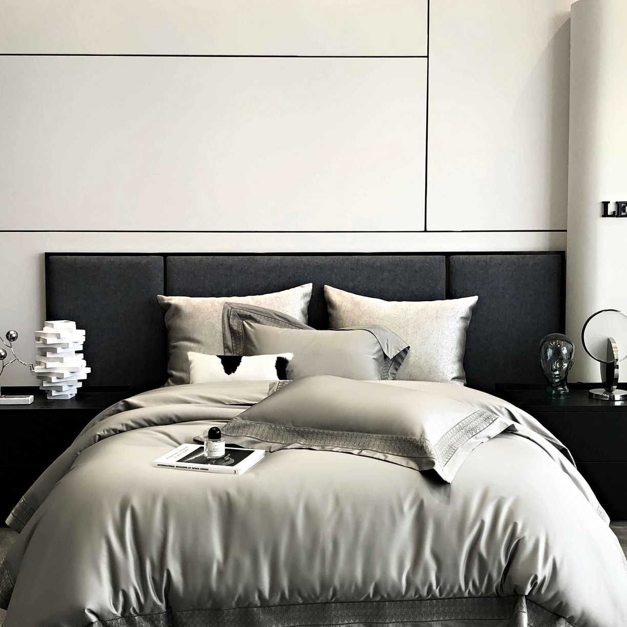 91家纺网 家纺一手货源 找家纺 涞澳家纺 2025新款60S天丝棉花边款四件套-星雅 星雅-大理石灰