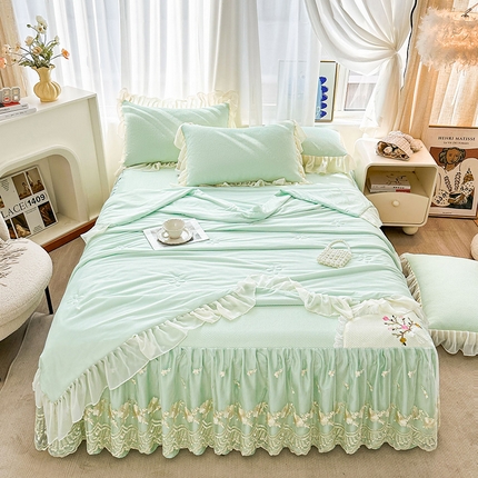 91家纺网 家纺一手货源 找家纺 （总）好儿喜家纺 2025新款春意浓系列凉席床裙冰丝席床罩凉席韩式凉感豆豆凉席床盖