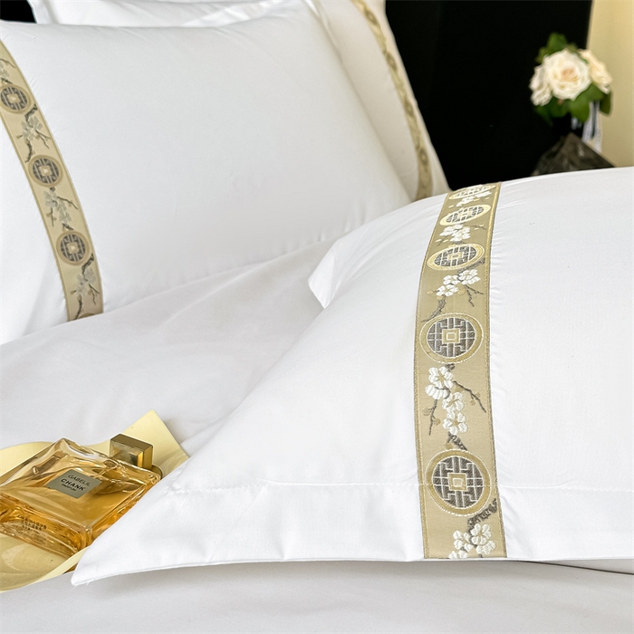 91家纺网 家纺一手货源 找家纺 梦庭帛美 2025新款宾馆刺绣四件套 梅花-卡其