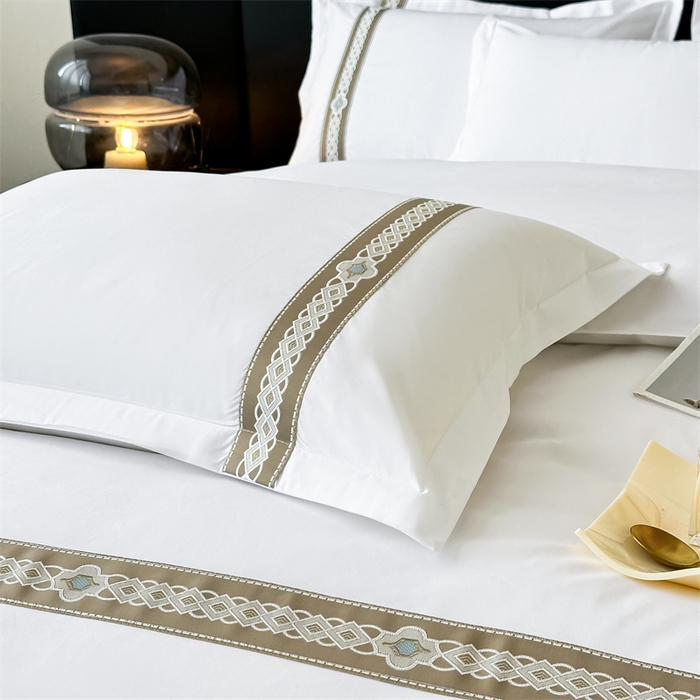 91家纺网 家纺一手货源 找家纺 梦庭帛美 2025新款宾馆刺绣四件套 吉祥-卡其