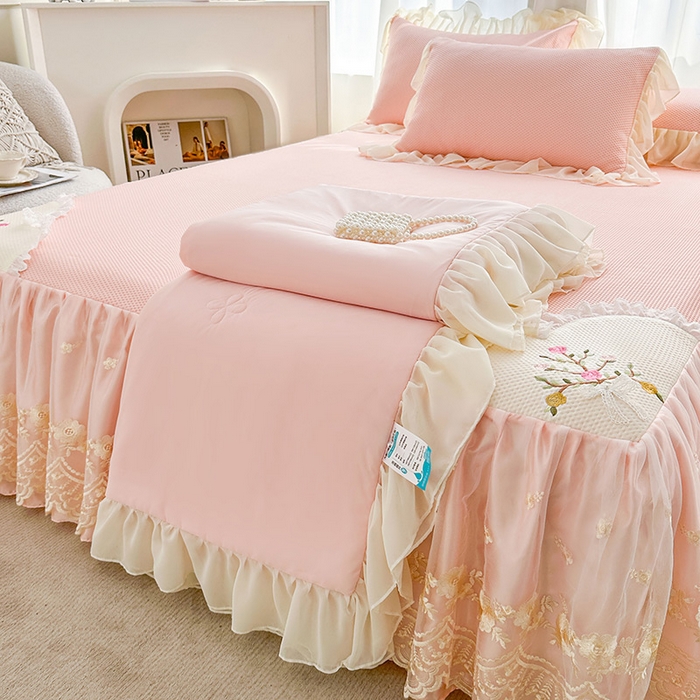 91家纺网 家纺一手货源 找家纺 （总）好儿喜家纺 2025新款春意浓系列床裙凉席四件套