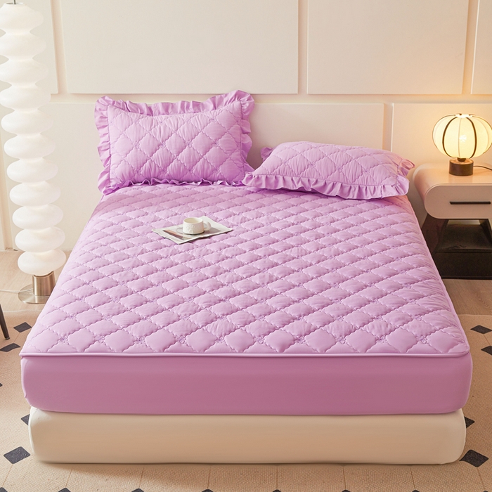 91家纺网 家纺一手货源 找家纺 怡源梦 2025新款蝶恋系列亲肤棉夹棉床笠 紫色