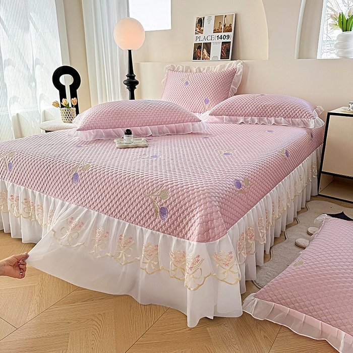 91家纺网 家纺一手货源 找家纺 （总）提花大世界 2025新款A类PE乙纶冰丝凉感三色织550克冰豆豆凉席床裙软凉席