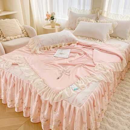 91家纺网 家纺一手货源 找家纺 （总）好儿喜家纺 2025新款恬静系列凉席床裙冰丝席床罩凉席韩式凉感豆豆凉席床盖