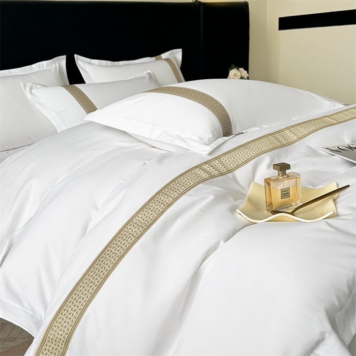 91家纺网 家纺一手货源 找家纺 梦庭帛美 2025新款宾馆刺绣四件套 古巴-卡其