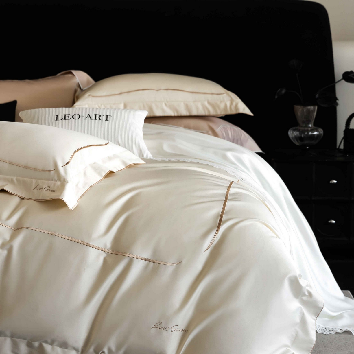 91家纺网 家纺一手货源 找家纺 涞澳家纺 2025新款80S全棉贡缎小蛮腰四件套-浅依 浅依-奶白