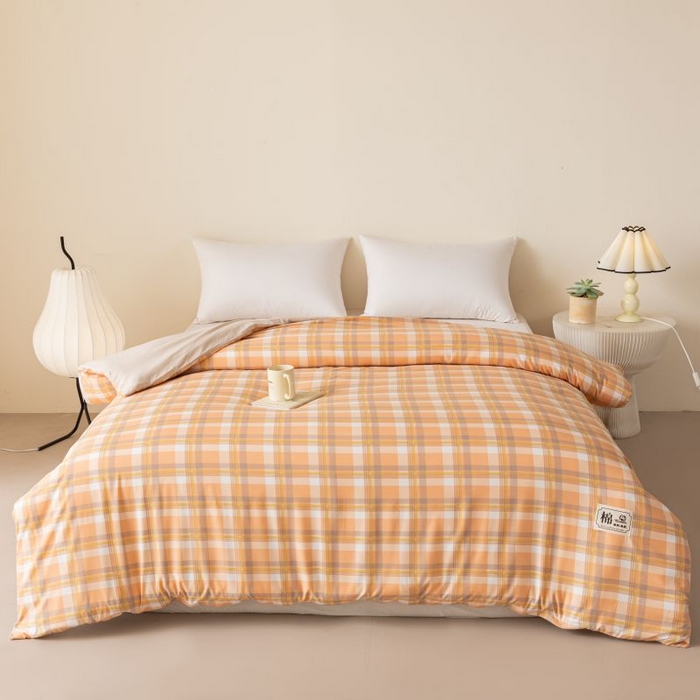 91家纺网 家纺一手货源 找家纺 美梦之都 2025新款可拆洗棉花被水洗棉被子被芯冬被学生 橙小格