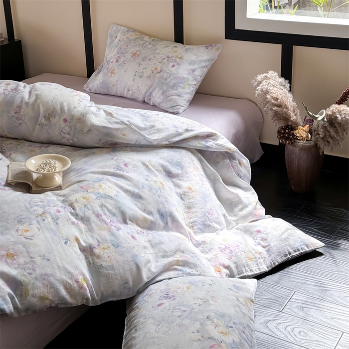 91家纺网 家纺一手货源 找家纺 窝米 2025春季新品全棉双层纱油画风花卉四件套系列（梦境花园、花研巧语） 熙春