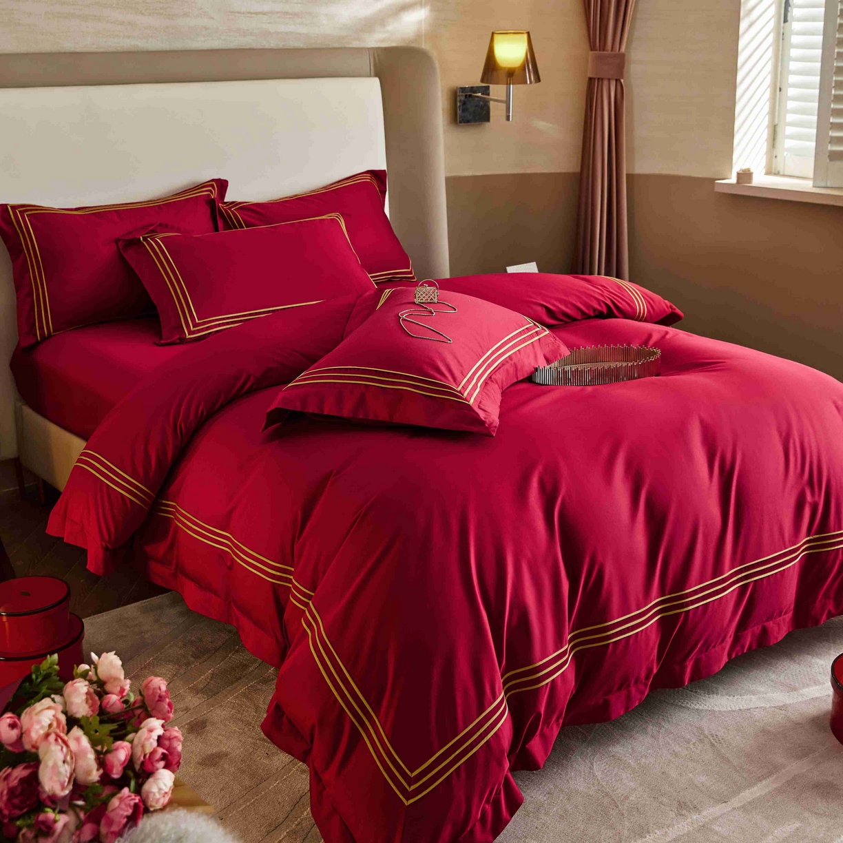 91家纺网 家纺一手货源 找家纺 涞澳家纺 2025新款婚庆款四件套 金玉恒美