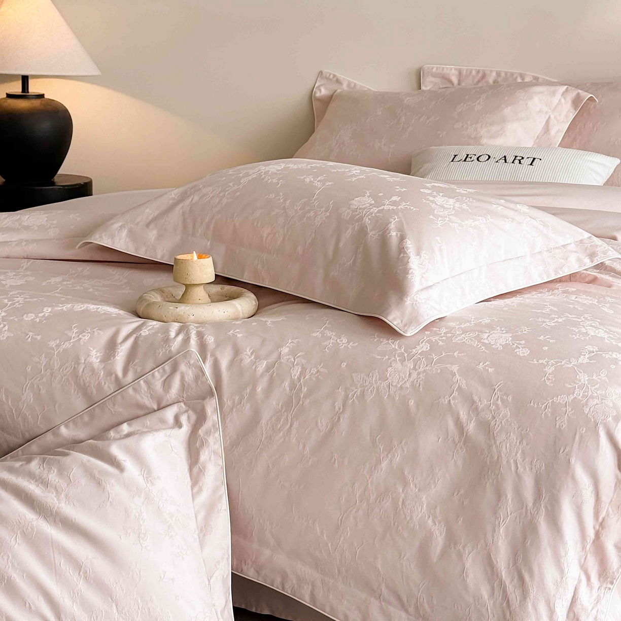 91家纺网 家纺一手货源 找家纺 涞澳家纺 2025新款全棉提花四件套 美玲-贝壳粉 