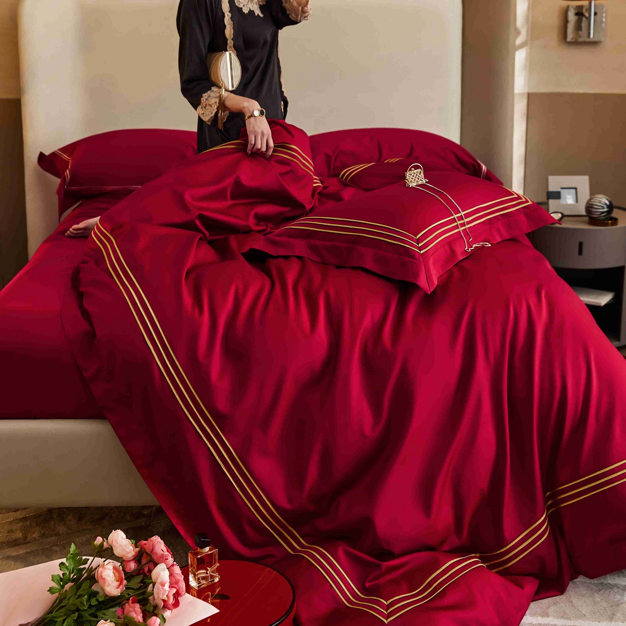 91家纺网 家纺一手货源 找家纺 涞澳家纺 2025新款婚庆款四件套 金玉恒美