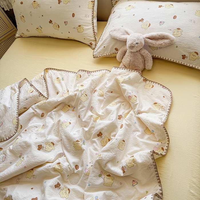 91家纺网 家纺一手货源 找家纺 星巴k家纺 2025新款春夏云感双层纱A类母婴级三角针夏被贝壳边夏凉被贝壳绣【可提供买家秀】 贝壳绣-奶罐布丁