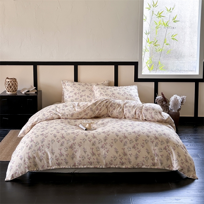 91家纺网 家纺一手货源 找家纺 窝米 2025春季新品全棉双层纱油画风花卉四件套系列（梦境花园、花研巧语） 花研巧语