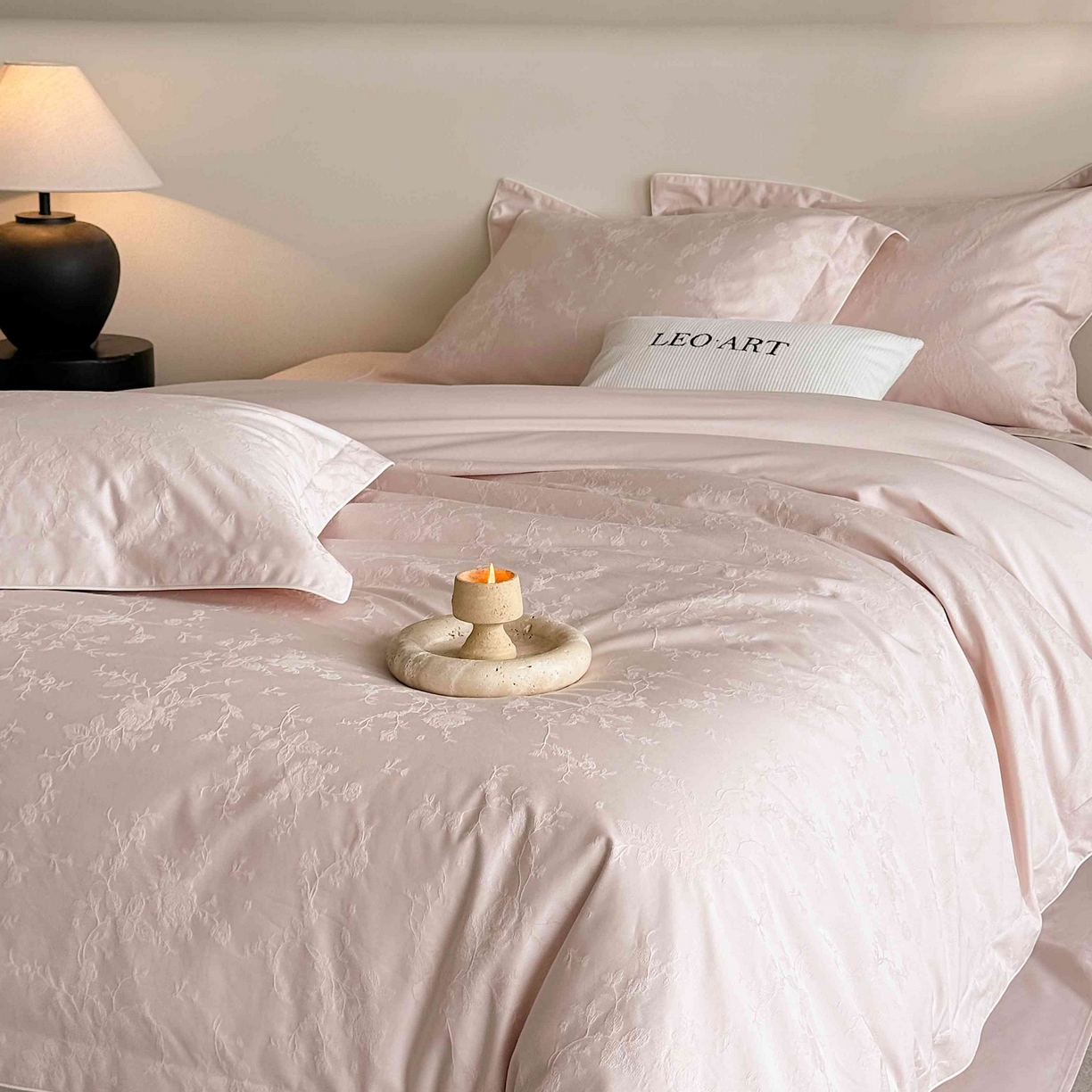 91家纺网 家纺一手货源 找家纺 涞澳家纺 2025新款全棉提花四件套 美玲-贝壳粉 