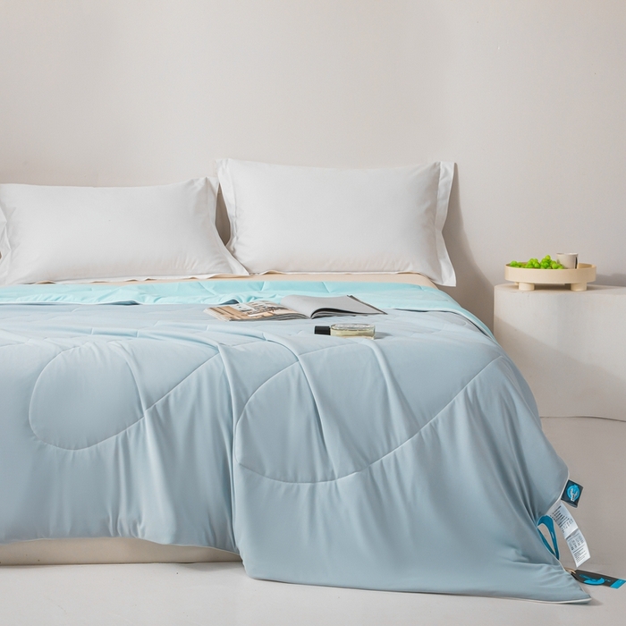 91家纺网 家纺一手货源 找家纺 凌云家纺 2025新款100%锦伦冰丝夏被空调被 灰蓝